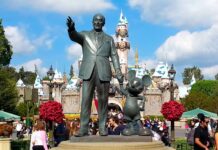 Former Disney Child Star is Sentenced to Prison Walt Disney, Disneyland, theme park, statue, Mickey Mouse, castle, Sleeping Beauty Castle, Partners statue