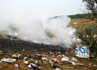 5 Killed in Military Plane Crash plane crash, crash site, aircraft wreckage, debris field, smoke, fire, emergency scene, aviation accident