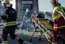 37 Killed After Inhaling Hazardous Fumes firefighters, paramedics, stretcher, emergency response, rescue scene, smoke, fire truck, first responders