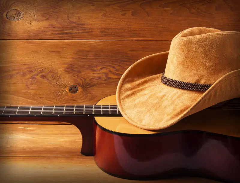 country music, guitar, cowboy hat, acoustic guitar, music, instrument, western