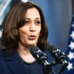 Kamala Stuns Crowds With Brutal Trump Takedowns Kamala Harris, Vice President, press conference, podium, microphones, American flag, White House, government official