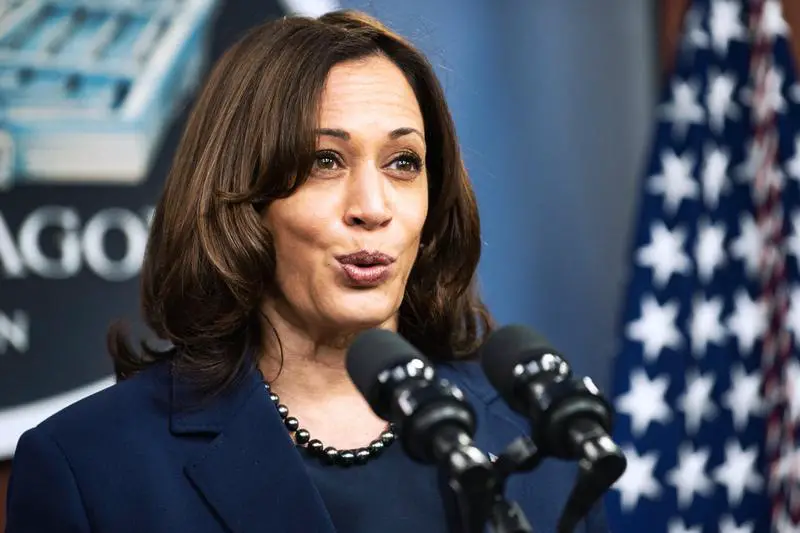 Kamala Harris, Vice President, press conference, podium, microphones, American flag, White House, government official