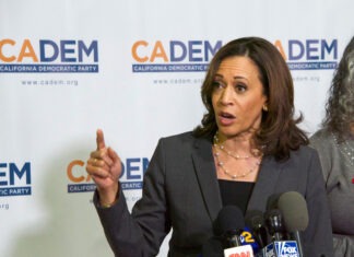 Kamala Harris Stuns Vegas Crowd With Unexpected Outburst Kamala Harris, Vice President, Senator, California Democratic Party, CADEM, press conference, microphones, CNN, Fox News