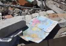 Five Students Dead in Building Collapse destruction, rubble, debris, collapsed building, map, disaster site, wreckage, concrete rubble, building collapse