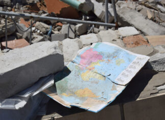 Five Students Dead in Building Collapse destruction, rubble, debris, collapsed building, map, disaster site, wreckage, concrete rubble, building collapse