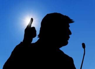 Trump’s After Midnight Rants Shock Staff Donald Trump, president, rally, speech, silhouette, microphone, political event, campaign