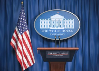 Karoline Leavitt’s Trump Image Goes Viral White House, press briefing room, podium, presidential seal, Washington, American flag, press conference, briefing