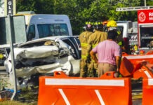 Popular Musician Dies in Car Crash at 28 car crash, vehicle accident, firefighter, rescue, emergency response, damaged car, crash site, first responders