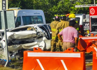 Popular Musician Dies in Car Crash at 28 car crash, vehicle accident, firefighter, rescue, emergency response, damaged car, crash site, first responders
