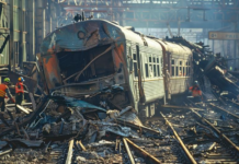 Crane Demolishes Train: 32 Dead