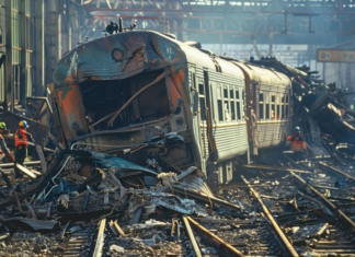 At Least 30 Dead in Horrific Suicide Bombing Train Crash Wreckage Scene